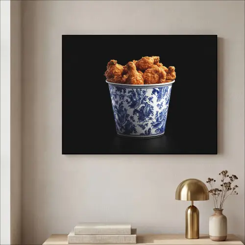 Kip - Bucket - Delfts blauw - Lekker Textielframe zwart klein -sfeer2