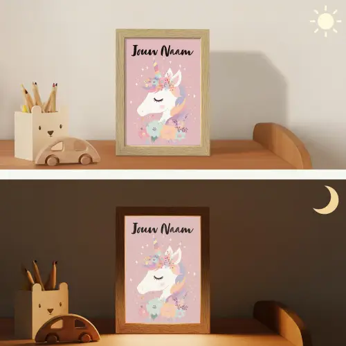 Eenhoorn - Roze - Bloemen Light Box met kabel (Kinderlampje) klein -sfeer3_kind
