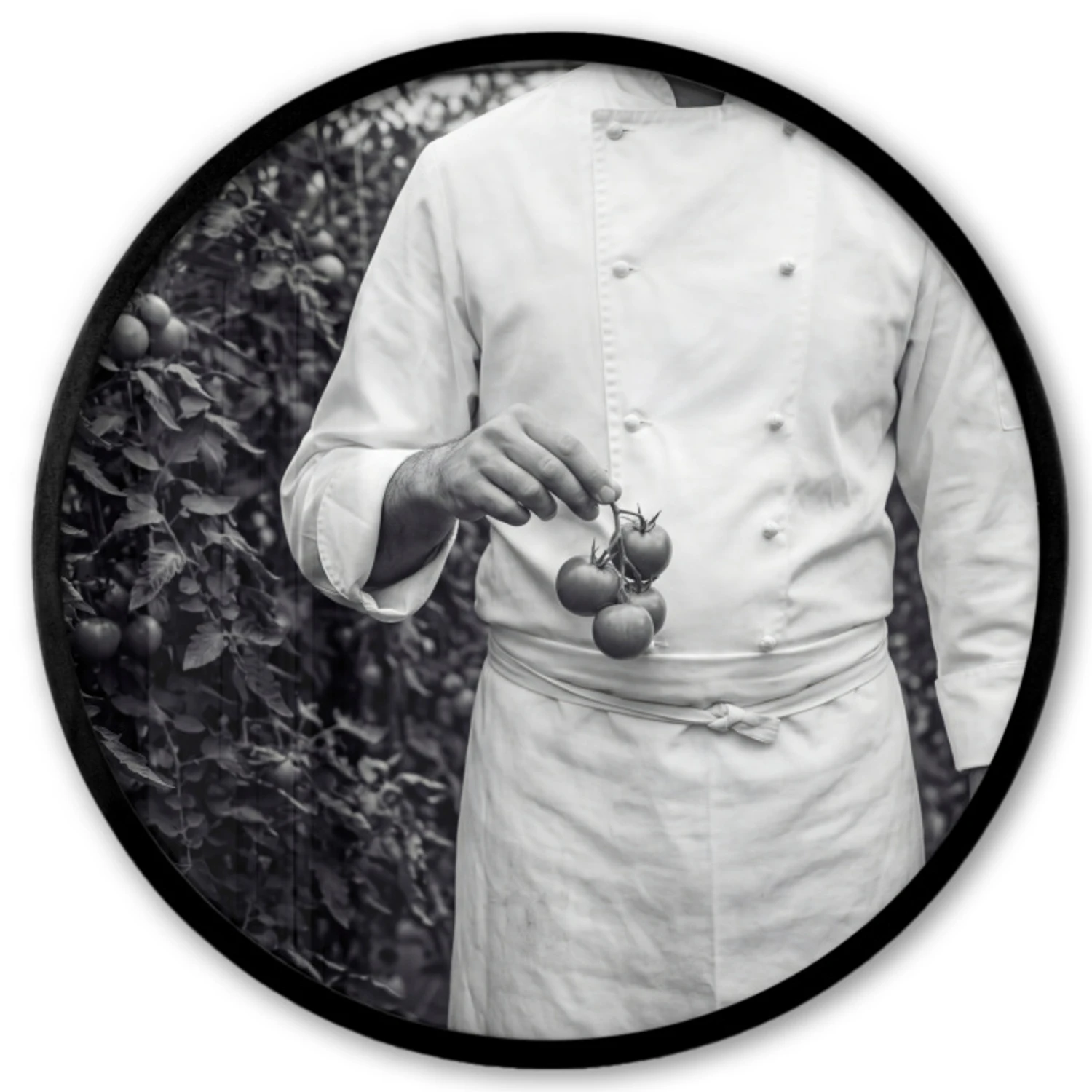 Cadre photo rond - Tomates - Chef - Noir - Blanc