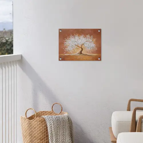 Abstract - Boom - Wit - Bladeren tuinposter los doek klein -sfeer8