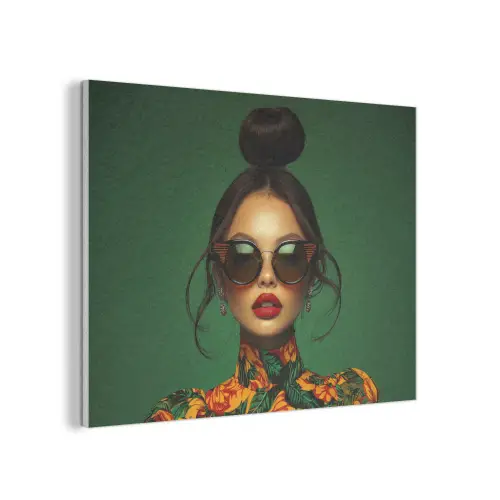 Vrouw - Groen - Modern - Bril - Abstract PET vilt klein -3d