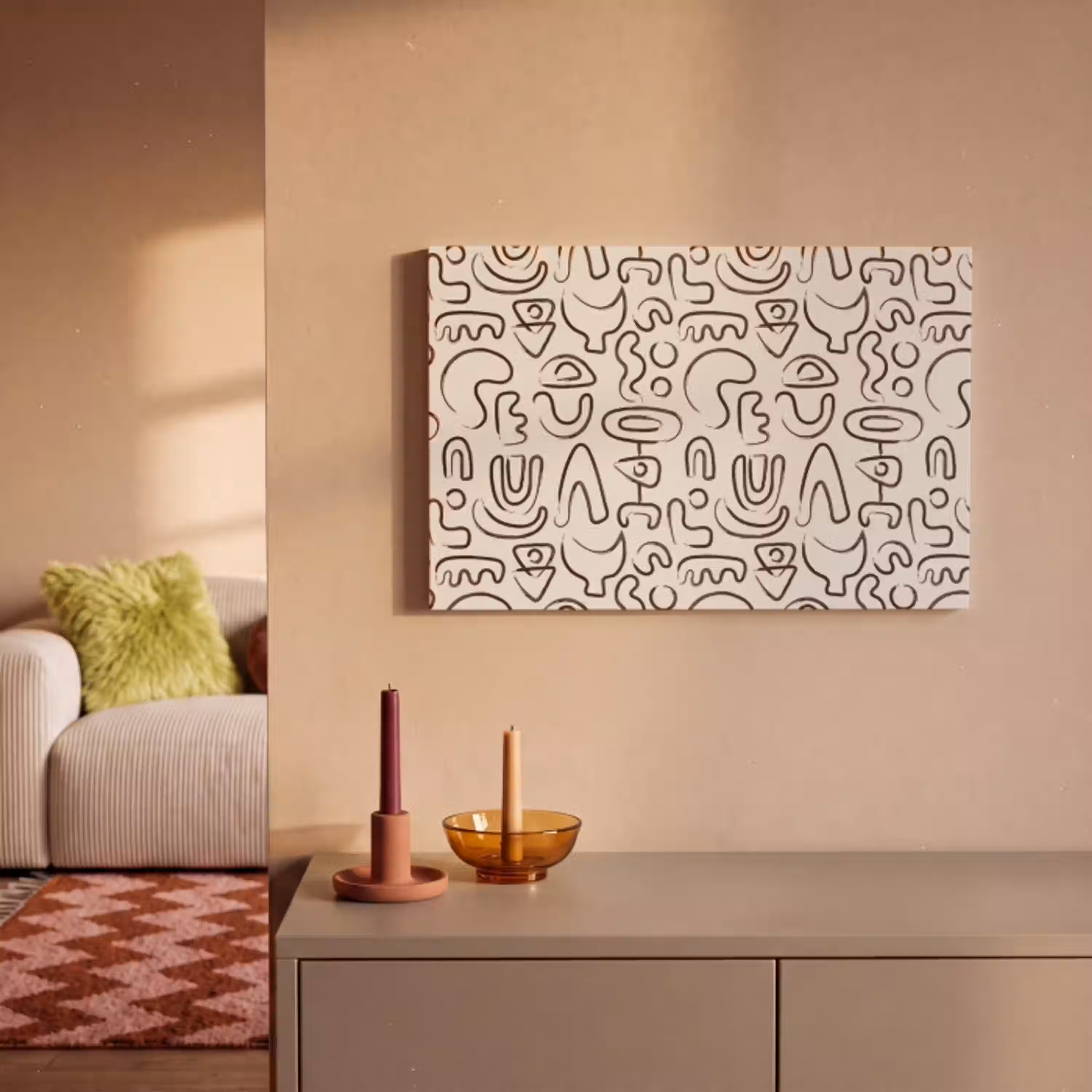 Abstract - Beige - Patroon - Donkerbruin canvas 2cm klein 34 -sfeer1