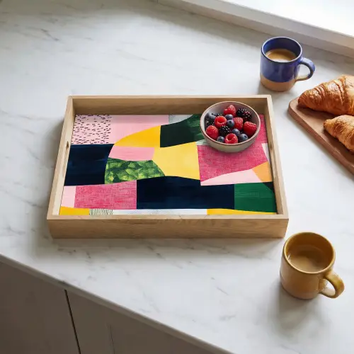 Abstract - Roze - Lappen - Vormen - Geel Dienblad Rechthoek middel -sfeer2