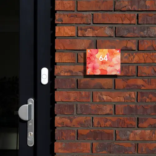 Oranje bloemenmix - Modern Naambord Rechthoek middel -sfeer1-rechthoek-S