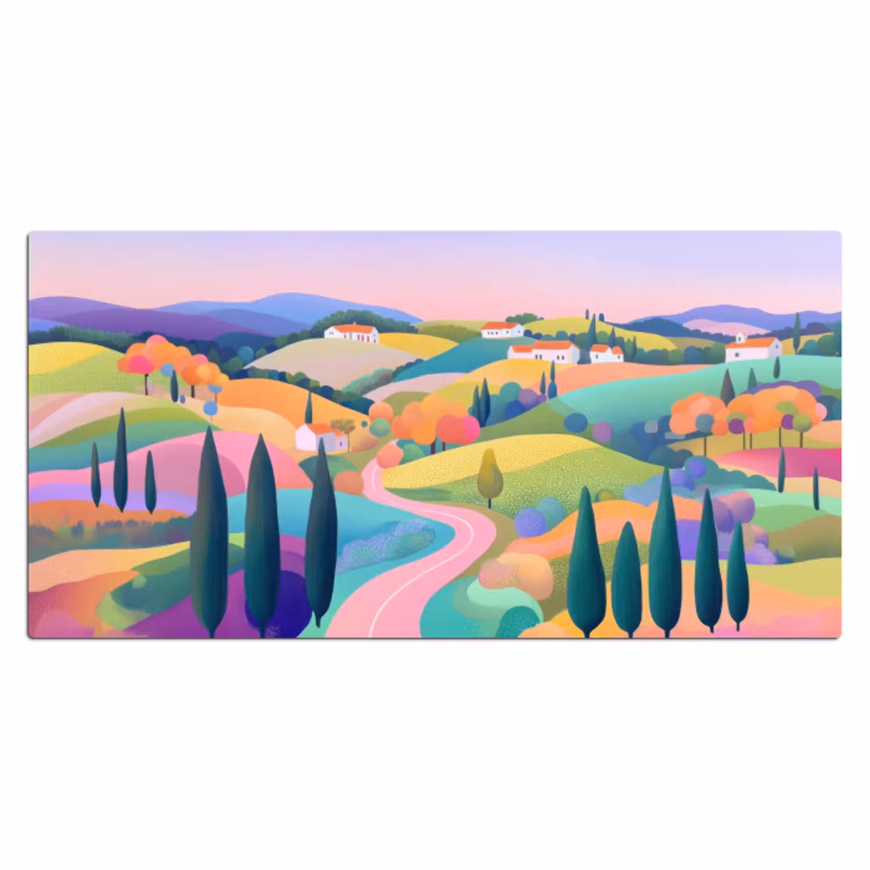 Landschap - Paars - Pastel - Huizen Muismat XXL klein -3d_leeg