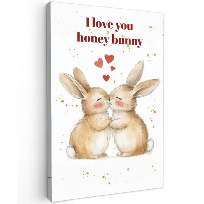 Liefde - Rood - konijn Tuinposter op houten frame 2 cm dik klein -3d