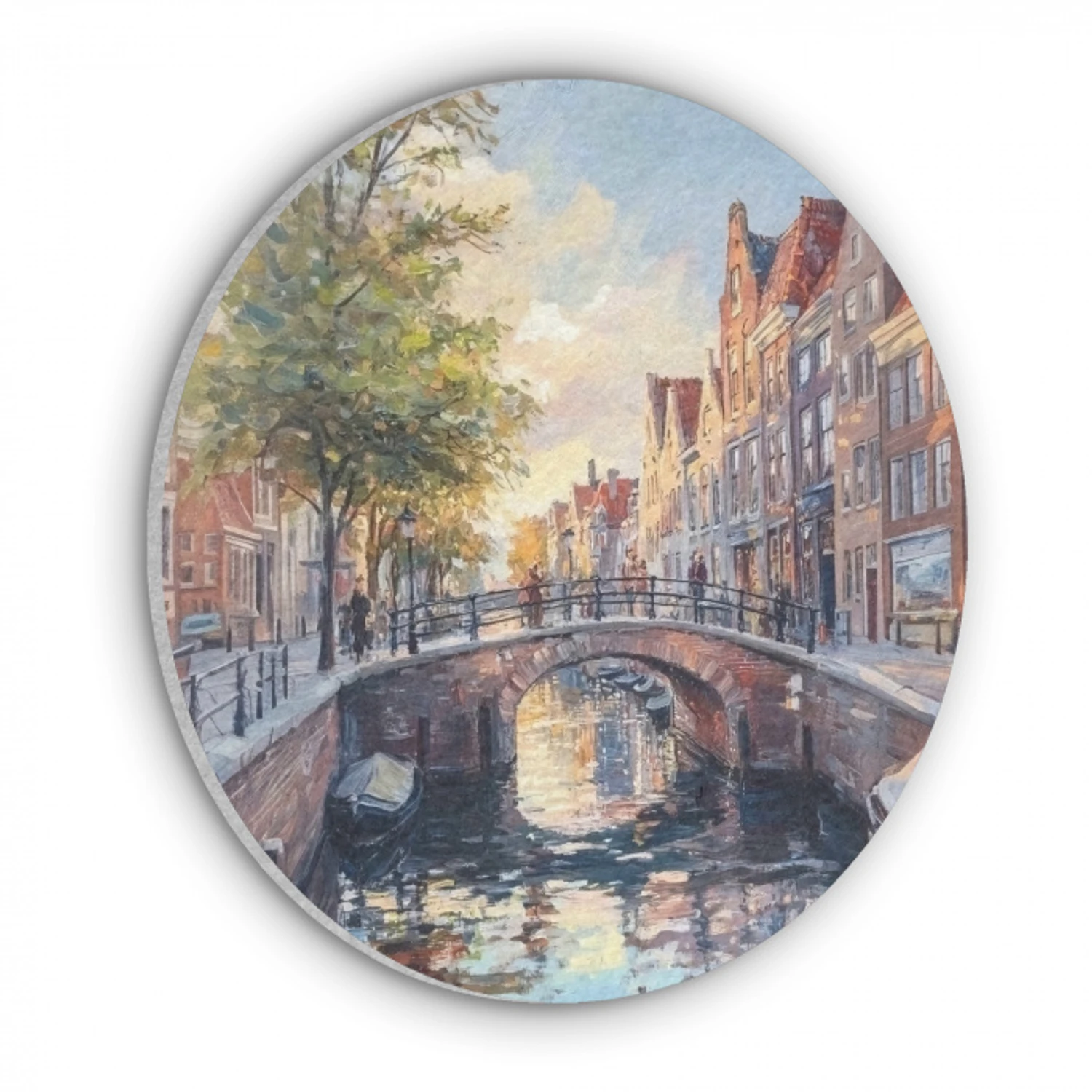 Brug - Stad - Huizen - Boot Akoestische PET Vilt - Rond klein -3d