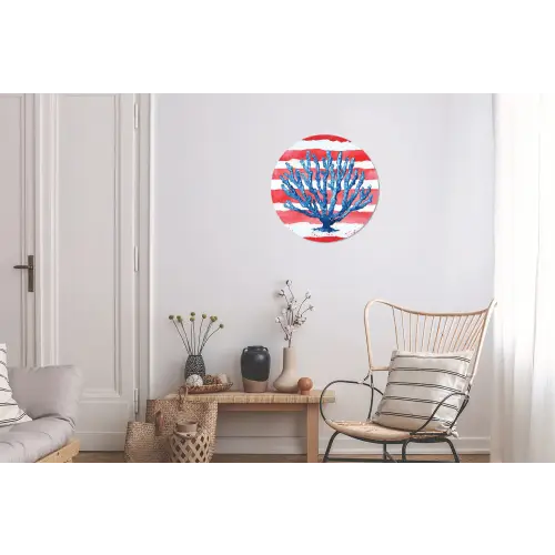 Koraal - Verfstructuur - Rood - Blauw Wandcirkel aluminium klein -woonkamer