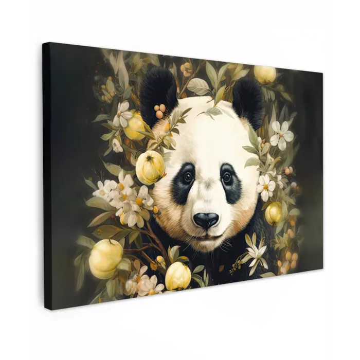 Panda - Pandabeer - Wilde dieren - Natuur - Bloemen canvas 2cm klein -z3d