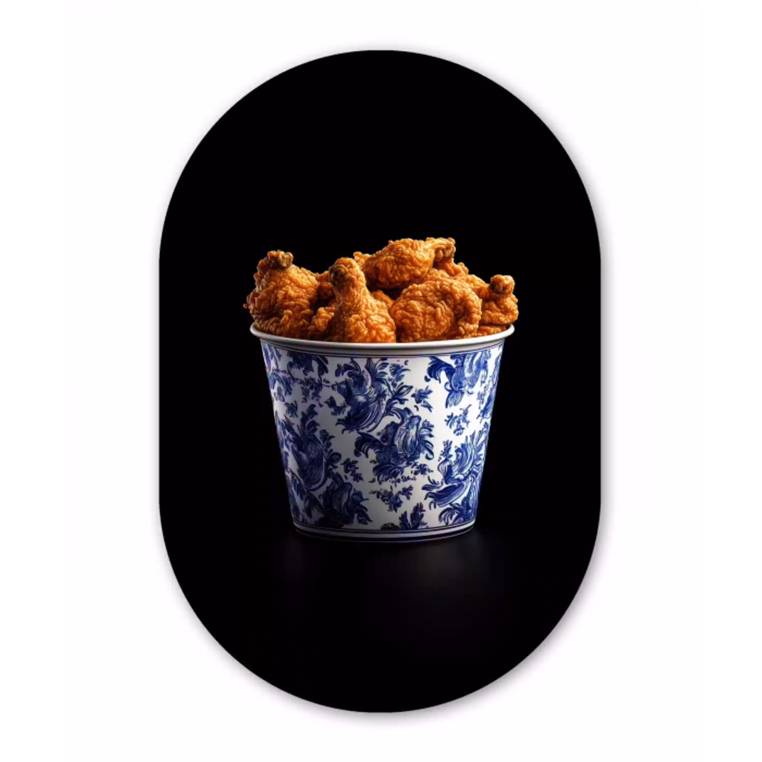 Kip - Bucket - Delfts blauw - Lekker Wandcirkel Ovaal Aluminium middel -3d