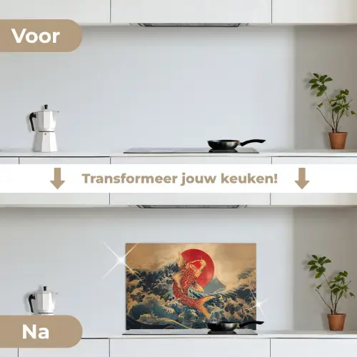 Koi - Zee - Golven - Zon keuken achterwand spatscherm klein -voor_na_NL