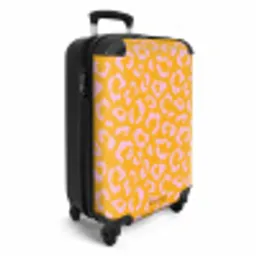Dierenprints - Panterprint koffer in oranje-geel en lichtroze NBS - Handbagage koffer - Unisex middel -productfoto_3d