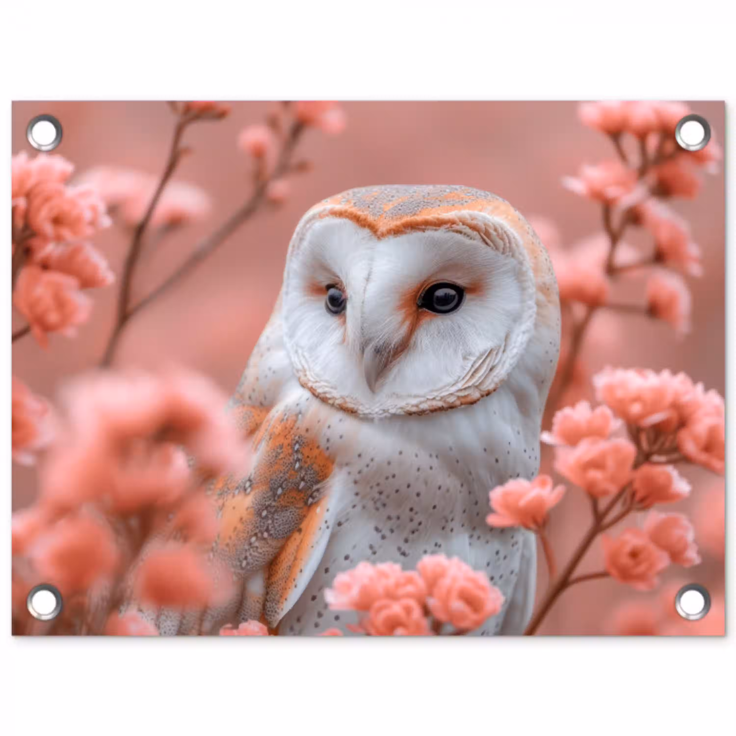 Kerkuil te Midden van Bloesems tuinposter los doek klein -3d