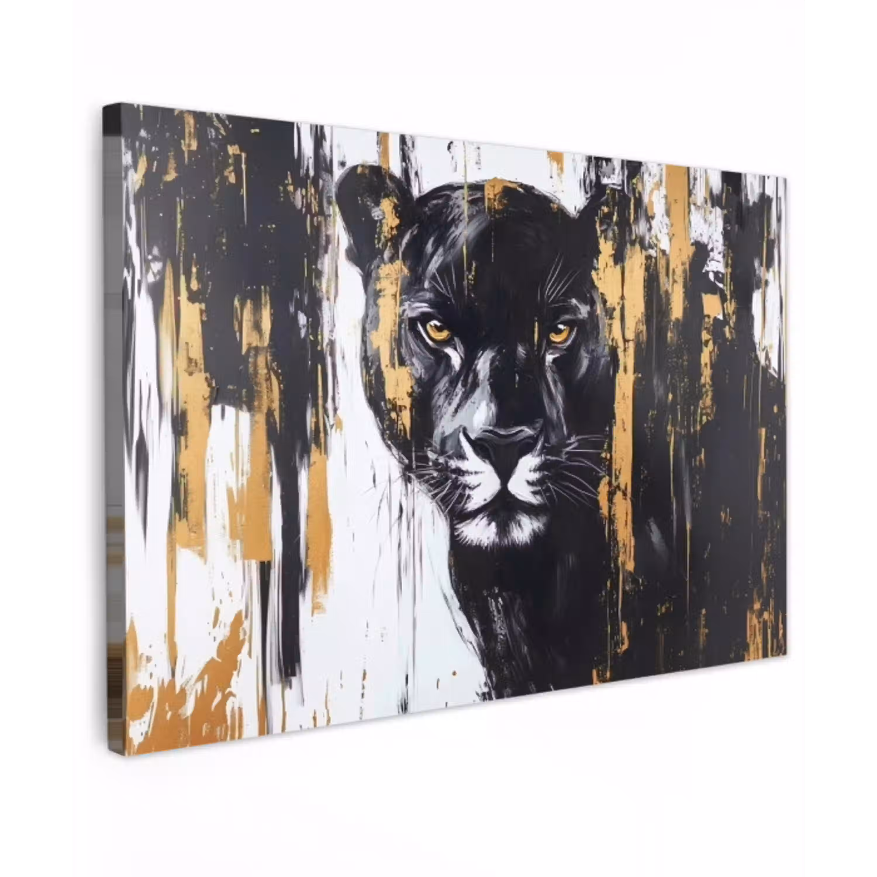 Panter - Zwart - Abstract - Verfstreken canvas 2cm klein -z3d