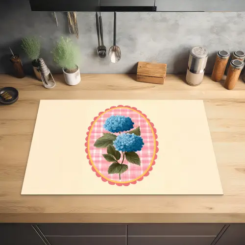 Bloemen - Blauw - Lijst - Bladeren Inductie beschermer vinyl 3mm klein -sfeer5