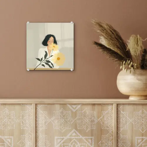 Vrouw - Bloem - Geel - Minimalistisch plexiglas 5mm klein -sfeer5