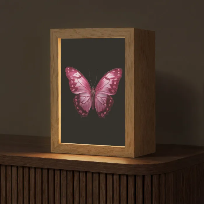 Vlinder - Fuchsia - Grafisch Light Box met kabel (Tafellamp) klein -z3d_website
