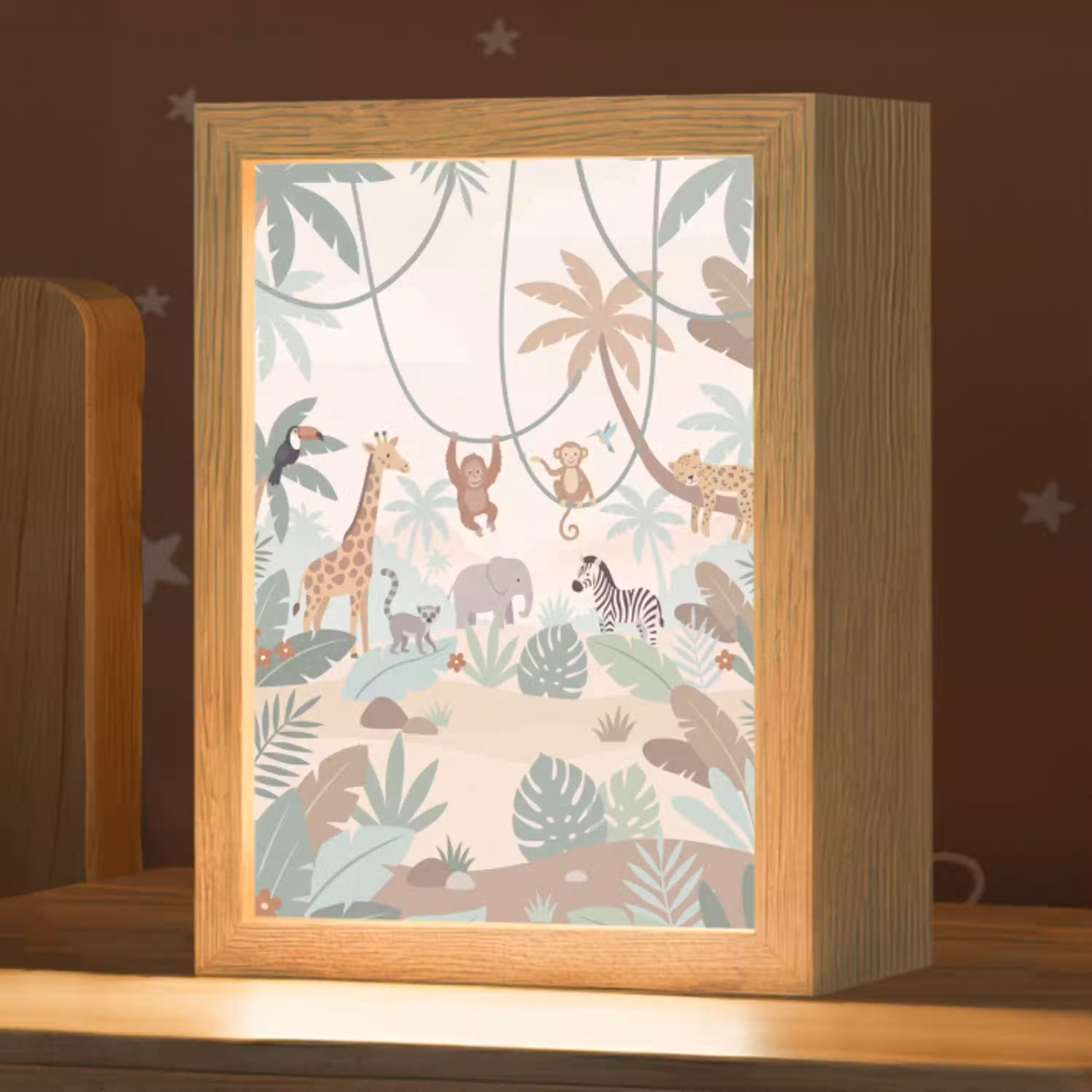 Jungle - Dieren - Groen Light Box met kabel (Kinderlampje) klein -zzz_3d_website