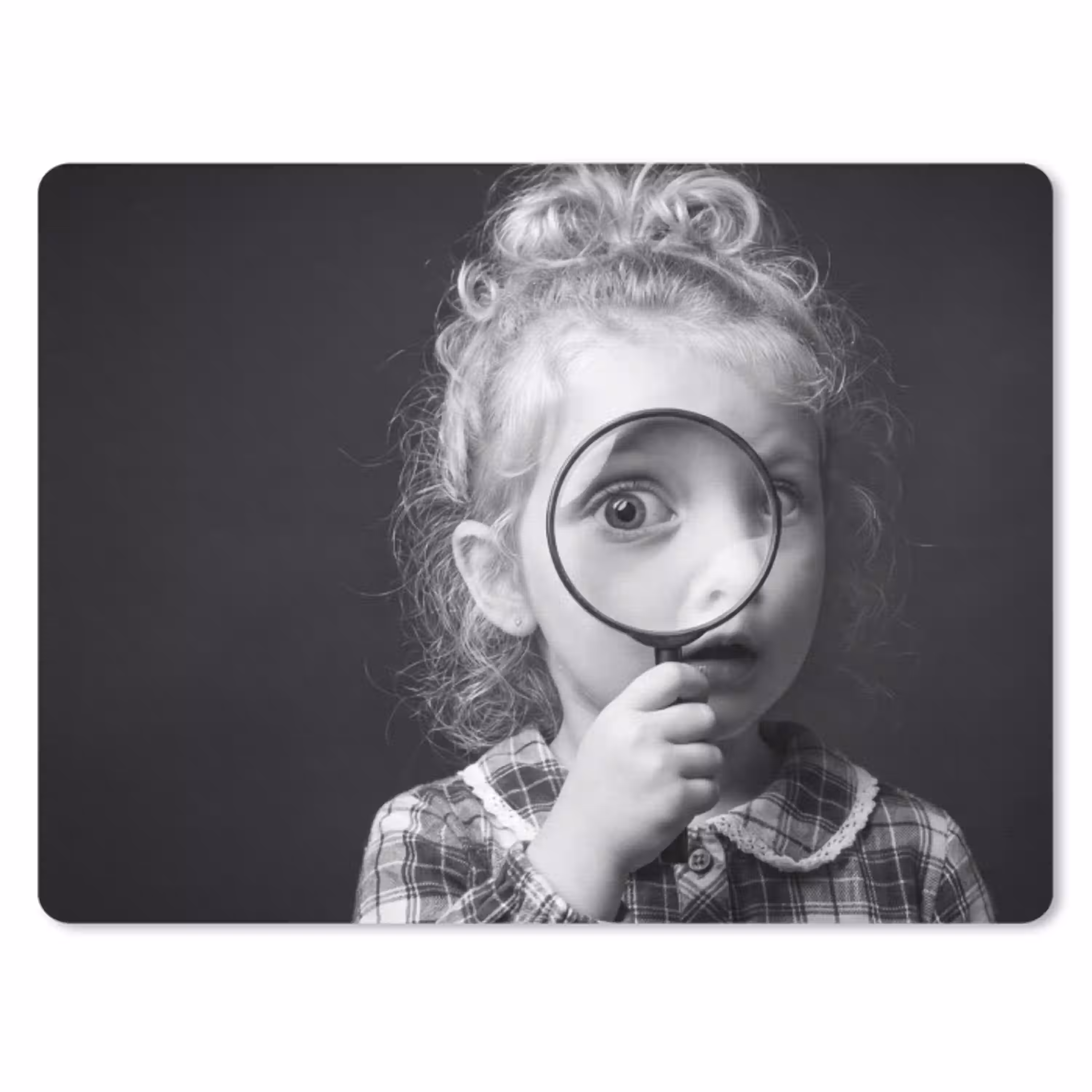Kind - Vergrootglas - Portret - Zwart-wit muismat rubber klein -3d