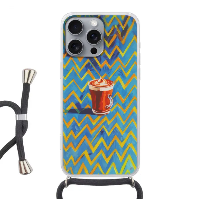 Mok - Koffie - Zigzag - Slagroom Hoesje iPhone 16 Pro Max met koord klein -3d