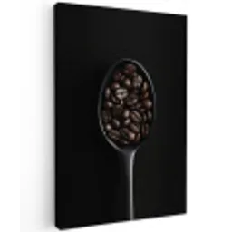 Koffiebonen - Lepel - Zwart Tuinposter op houten frame 2 cm dik middel -3d