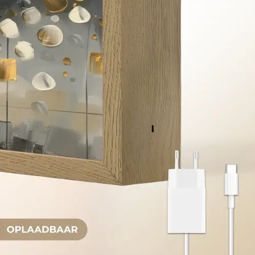 Boom - Abstract - Beige - Goud - Zwart Light Box met batterij (Wandlamp) middel -USP_websiteoplaadbaarNL