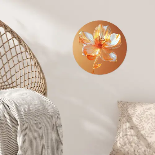 Glazen - Bloem - Oranje Wandcirkel behangsticker klein -sfeer4