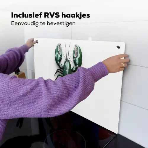 Kreeft - Glossier - Groen - Wit Inductie beschemer met haakjes klein -ky-ophangen-nl