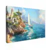 Zeilboot - Rotsen - Kust - Huizen canvas 2cm klein -z3d