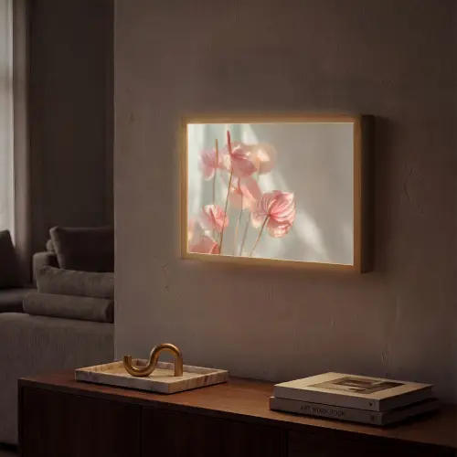 Bloemen - Stelen - Roze - Schaduw Light Box met batterij (Wandlamp) middel -sfeer1