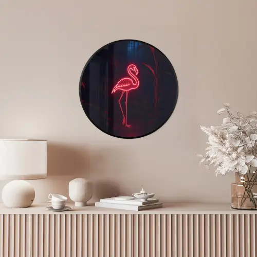 Flamingo - Roze - Neon - Licht Fotolijst rond zonder passe partout klein -sfeer3