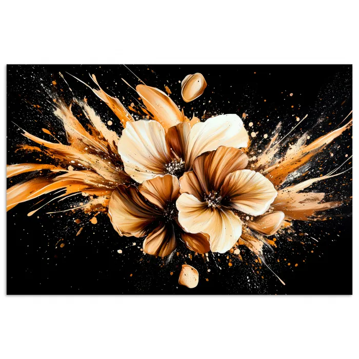 Bloemen - Goud - Graffiti - Zwart - Abstract poster papier klein -3d