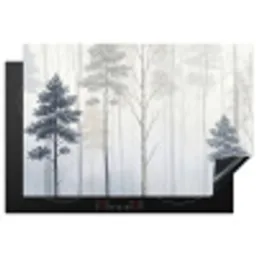 Bos - Bomen - Mist - Natuur - Illustratie - Grijs Inductie beschermer vinyl 3mm klein -3d