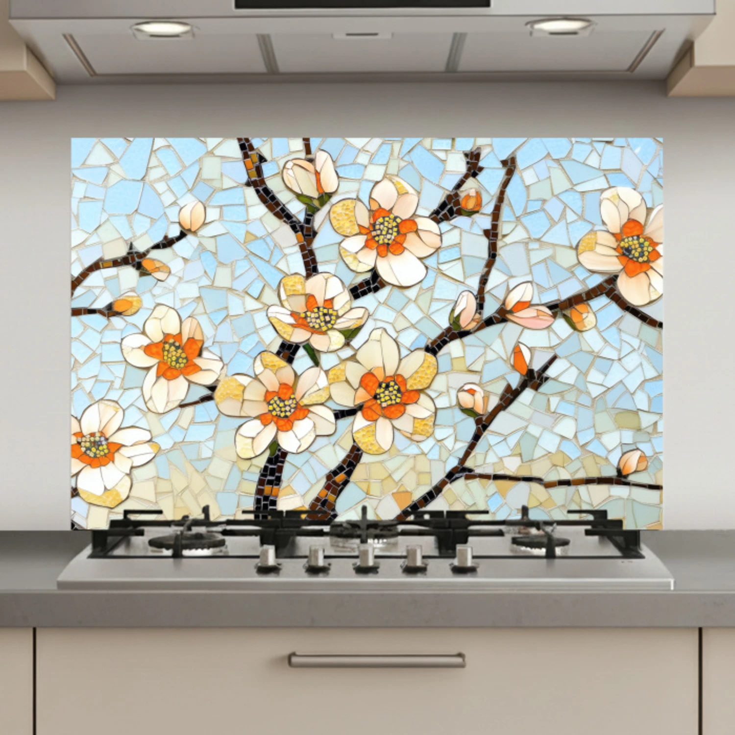 Bloesems - Wit - Mozaïek - Tak keuken achterwand spatscherm klein -3d_website