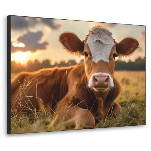 Koe - Dier - Weiland - Gras - Dieren - Natuur Textielframe zwart klein -3d