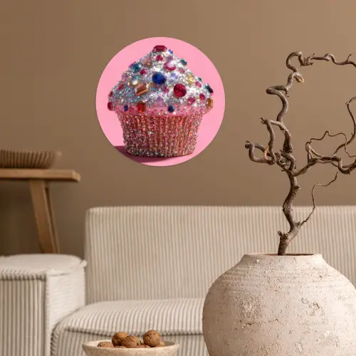 Cupcake - Kleurrijk - Edelstenen Wandcirkel behangsticker klein -sfeer1