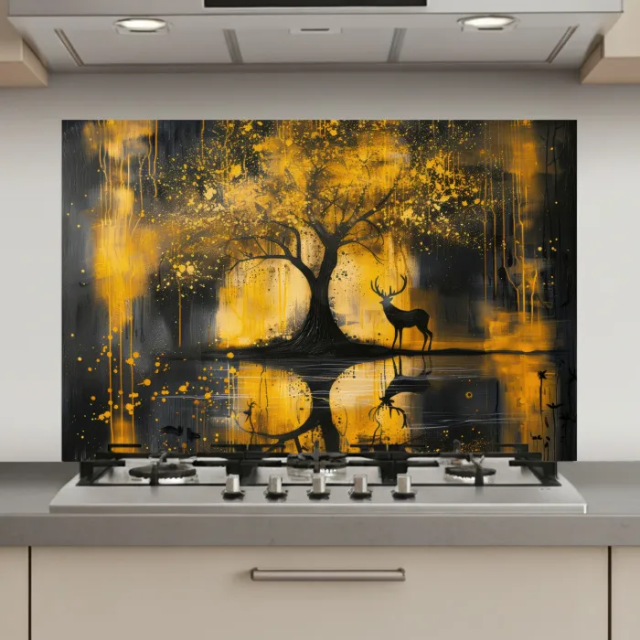 Boom - Verflook - Hert - Natuur - Goud keuken achterwand spatscherm klein -3d_website