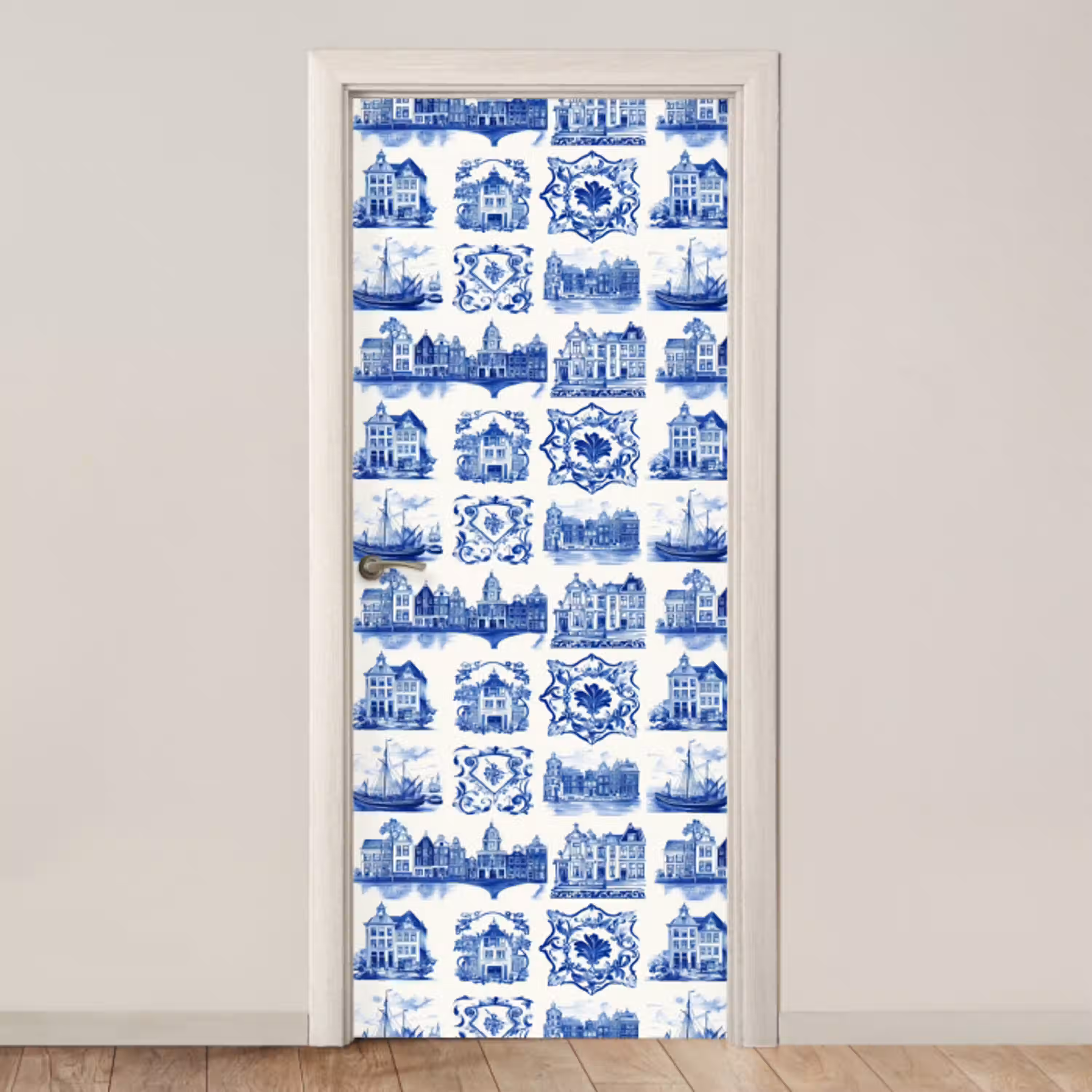 Huizen - Schepen - Blauw deurposter klein 289 -3d_beige