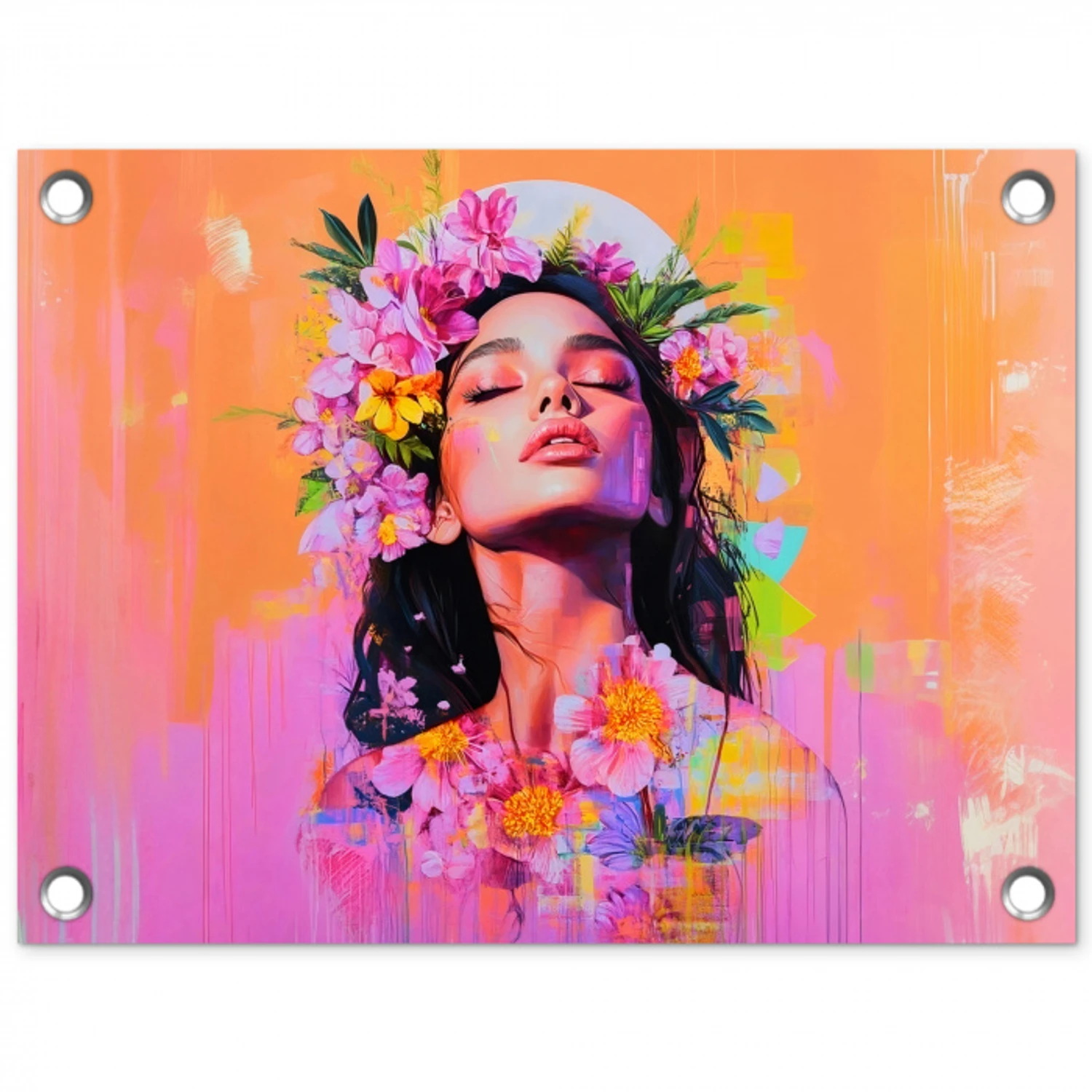 Portret - Bloemenkroon - Vrouw tuinposter los doek klein -3d