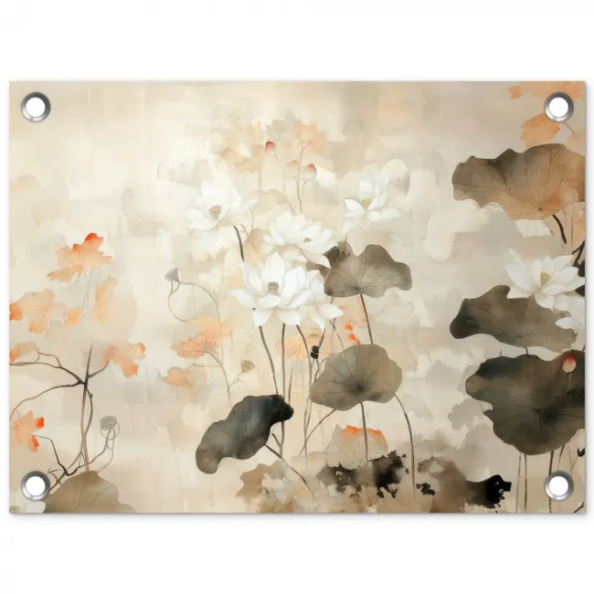 Bloemen - Japandi - Wabi sabi tuinposter los doek klein -3d