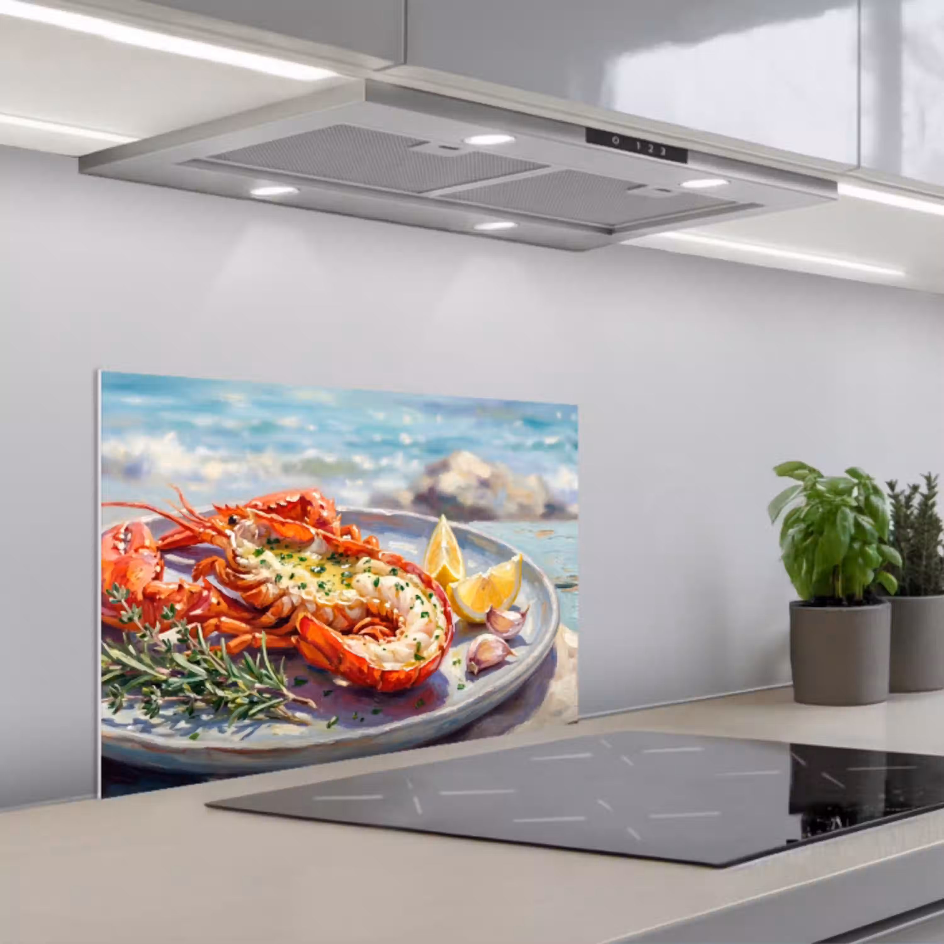 Eten - Zee - Kust - Modern - Blauw keuken achterwand spatscherm klein -3d_schuin