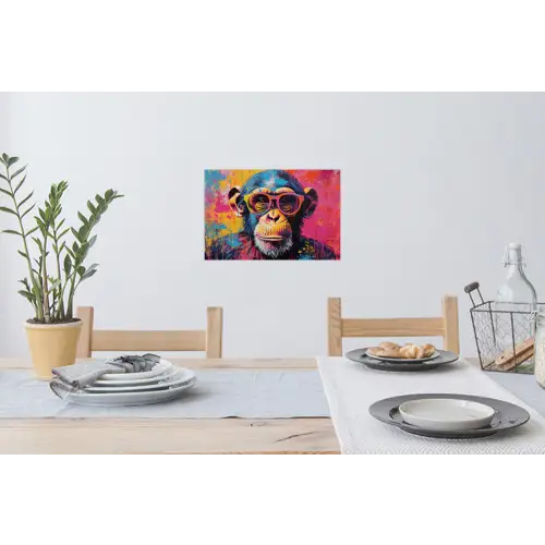 Graffiti - Chimpansee - Aap - Bril - Kleurrijk Muursticker klein -eettafel