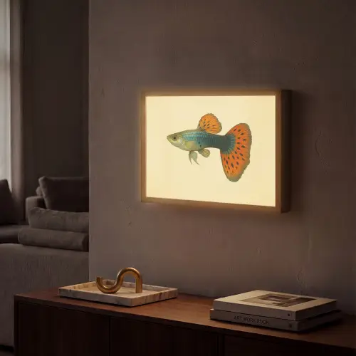 Vis - illustratie - Stippen - Oranje Light Box met batterij (Wandlamp) middel -sfeer1