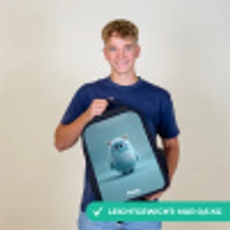 Blauw pluizig monster met hoorns Rugzak - Zwart middel -sfeer7_DE