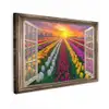 Doorkijk - Bloemen - Tulpen - Kleurrijk - Zonsondergang Tuinposter op houten frame 2 cm dik klein -3d