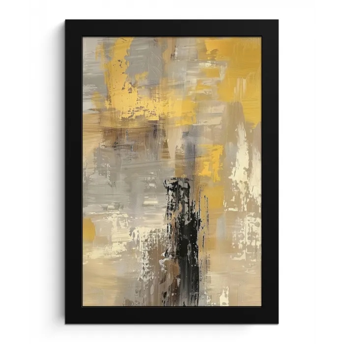 Abstract - Geel - Modern - Beige fotolijst zwart zonder passe partout klein -3d
