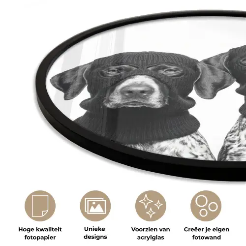 Honden - Bivakmuts - Zwart - wit Fotolijst rond zonder passe partout klein -closeup_NL