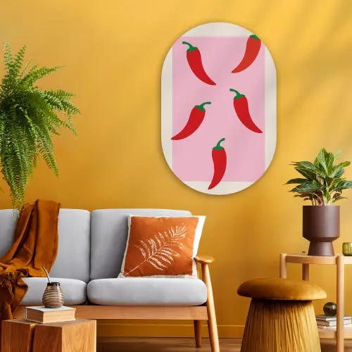 Pepers - Rood - Illustratie Wandcirkel Ovaal Glas middel -sfeer4