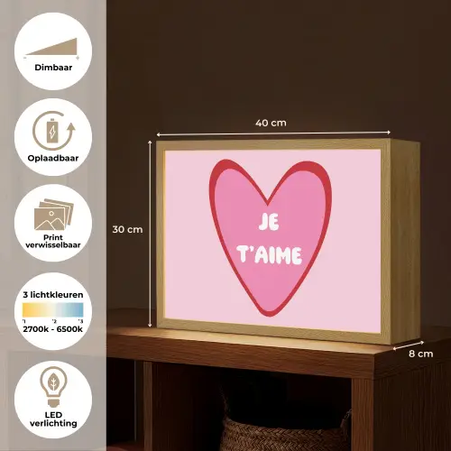 Hart - Frans - Valentijn - Roze Light Box met batterij (Wandlamp) middel -USP_websiteoverzichtNL
