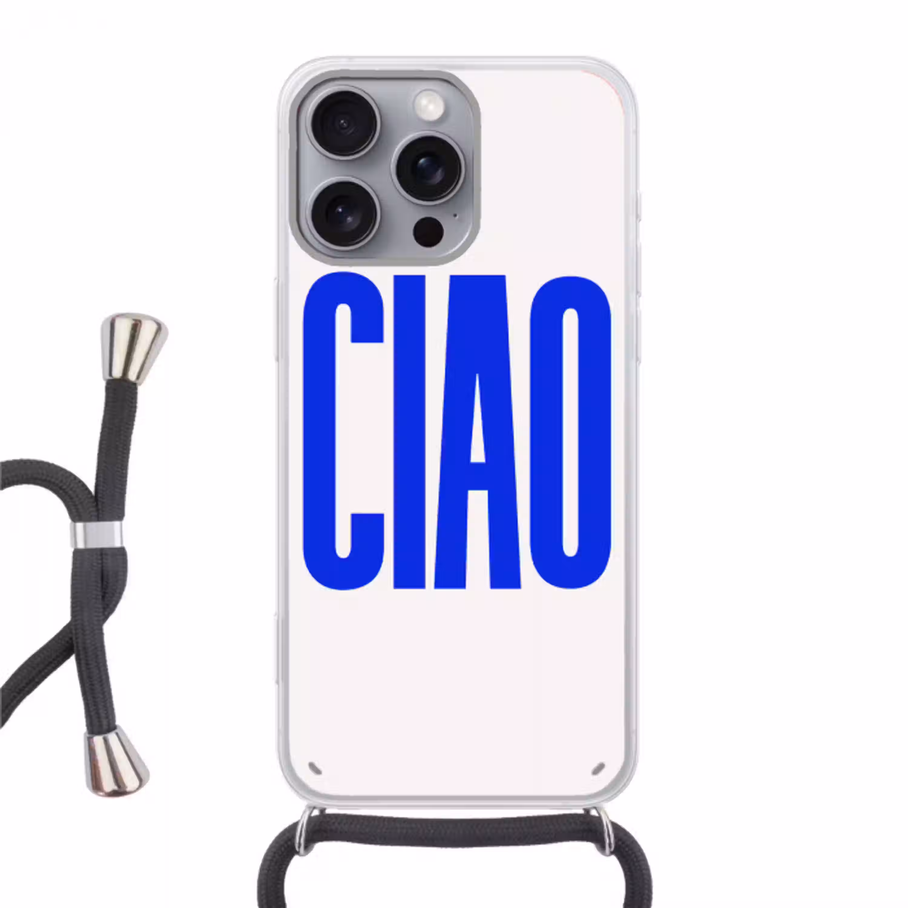 Ciao - Hoofdletters - Blauw - Minimalistisch Hoesje iPhone 16 Pro Max met koord klein -3d